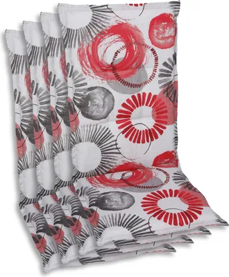 Produktbild von GO-DE Textil, Sesselauflage Mittellehner, 4er Set, Farbe: rot, Maße: 108 cm x 50 cm x 6 cm, Rueckenhoehe: 60 cm