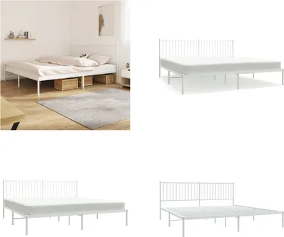 Produktbild von vidaXL Bettgestell mit Kopfteil Metall Weiß 193x203 cm - Bettgestell - Bettgestelle - Bettrahmen - Bett