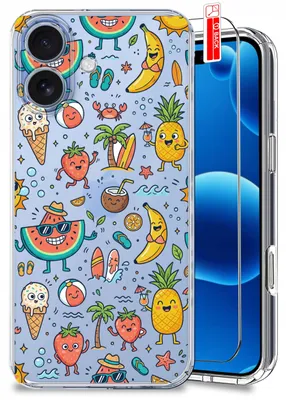 Imagen del producto de Funda para iPhone 17 – Diseños de verano, funda transparente y colorida + protector de pantalla de vidrio