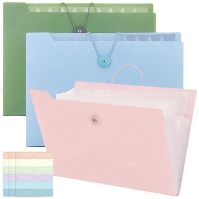 Image de Classeur A4 extensible à 12 compartiments, 3 couleurs, extensible, avec étiquettes, facile à transporter