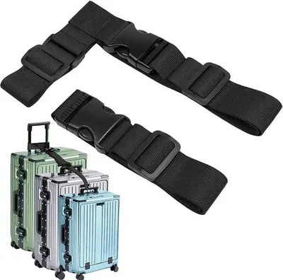 Produktbild von PolkaHome® Gepäckriemen 2 Stück Schwarz – Verstellbare Koffergurte mit T-Verschluss und Steckschnalle für Reisegepäck