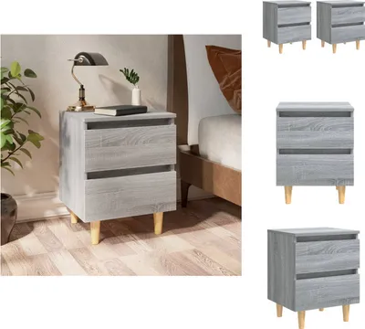 Produktbild von vidaXL Nachttisch mit Massivholz-Beinen 2 Stk. Grau Sonoma 40x35x50cm -  Nachttische