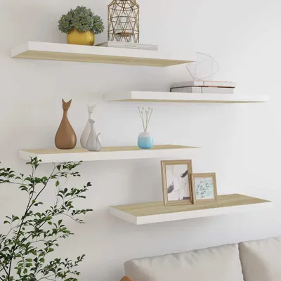 Produktbild von Schweberegale 4 Stk. Eiche und Weiß 80x23,5x3,8 cm MDF , Wandregale Design 2024