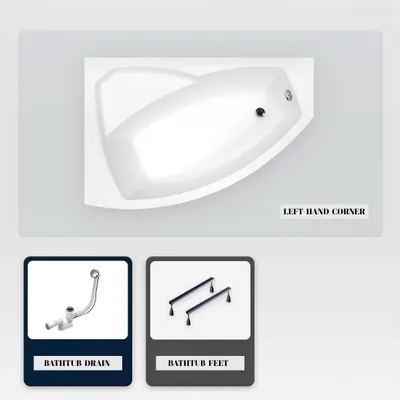 Produktbild von Asymmetrische Badewanne - 140 x 90 cm - Links - ohne Verkleidung - mit Füßen - Ablaufgarnitur Chrom - RIMA
