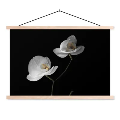 Produktbild von MuchoWow® Textilposter Orchidee - Blumen - Schwarz - Weiß - Stilleben 120x80 cm mit holzfarbenen Rahmen - Aufhängeset