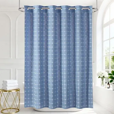Produktbild von Unyqoos® wasserdichter Duschvorhang ohne Haken mit bohemienhaftem Design und Leinenoptik