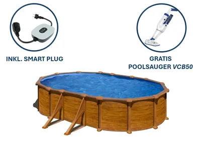 Produktbild von GRE Ovaler Stahlwandpool mit Holzoptik KITPROV508WO – 500 x 300 x 132 cm, Komplettset + GRATIS Elektrischer Poolreiniger VCB50