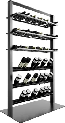 Obrázek produktu pro MetaloPro Regál na Víno Piemont – Kovový, Černý, Stojan na 69 Lahví, Pevná Konstrukce, do Kuchyně, Sklepa nebo Baru – 170×100×60cm