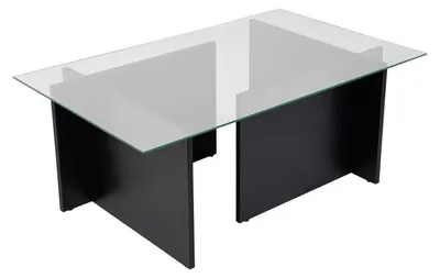 Image de Table basse de salon en verre trempé et bois MDF mélaminé bois noir 105 x 65 x 40 cm