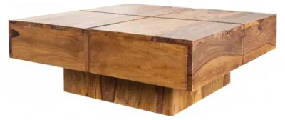 Image de Table basse TOLB 70 cm en bois massif de Sheesham – Table basse carrée design avec pied central