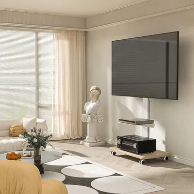 Produktbild von RFIVER TV Ständer Rollbar TV Wagen auf Rollen für 27-60 Zoll Fernseher Fernsehständer TV Standfuss Höhenverstellbar Neigbar Max. 40 KG VESA 400x400 mm