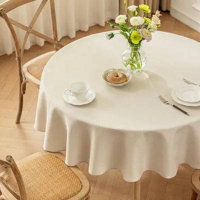 Produktbild von Runde Tischdecke Beige 160cm Polyester wasserfest