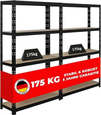 Produktbild von Mega Deal | 2x Schwerlastregal APOLLO | HxBxT 150x90x30 cm | Fachlast 175kg | Schwarz