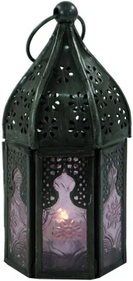 Produktbild von Orientalische Metall/Glas Laterne in Marrokanischem Design, Windlicht, Mehrfarbig, Glas,Eisen, Farbe: Pink, 14*6*6 cm