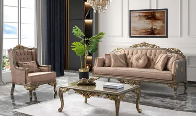 Produktbild von Luxus Komplette Couchgarnitur Sofagarnitur Stoffsofa Beige Polstersofa