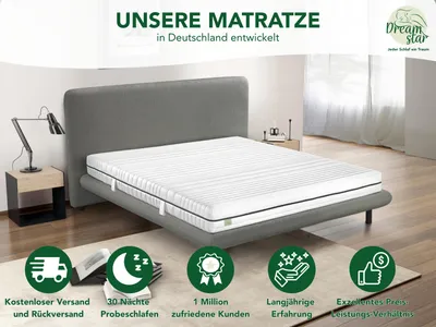Produktbild von XXL 7 Zonen Kaltschaummatratze | 80 x 200 cm | 24 cm hoch | H3 | mittelfest | DREAMSTAR Silber
