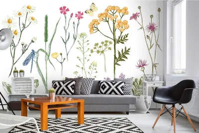 Produktbild von Vlies Fototapete HANDGEZEICHNETE WIESENBLUMEN 375 x 250 cm (inkl. Kleister) - Vlies Tapete, Wandtapete, Wandbilder - Tapete für Wohnzimmer Schlafzimmer, Büro, Küche - Montagefertig