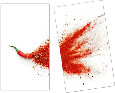 Produktbild von Spritzschutz Herdabdeckplatte Schneidebrett aus Glas Chili mit Pulver 2-Teilig (60x52cm)