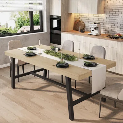 Productafbeelding van Eettafel, rechthoekig, 180x90x76 cm, houtkleur met zwarte metalen poten, geschikt voor 6-8 personen