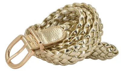 Produktbild von styleBREAKER Damen Flechtgürtel schmal aus Kunstleder | 2,8 cm breit | geflochtener Gürtel mit silberner Dornschließe | One Size 110 cm lang