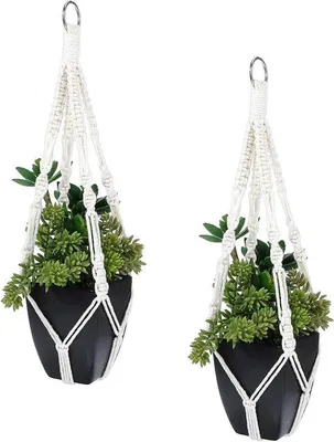Immagine prodotto di Cestini sospesi per piante da interno in stile boho macramè, 57 cm