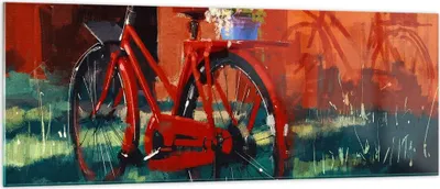 Produktbild von Bilder auf glas - Fahrrad Blumen - 140x50cm - Glasbilder - Wandbilder - Kunstdruck - zum Aufhängen bereit - Wanddekoration aus Glas - Glas Bilder - Wandbild auf Glas - Einteilig - GAB140x50-3712