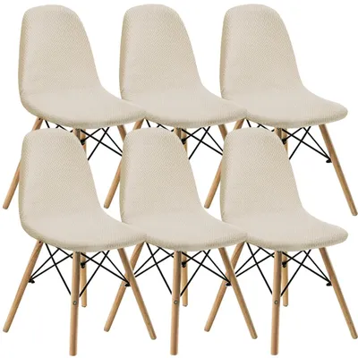 Produktbild von Elastische Jacquard Stuhlbezüge 6er Set Beige Universell Maschinenwaschbar