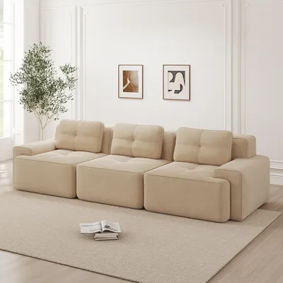 Produktbild von Cloud Modulsofa Boneless Sofa, Modulares Ecksofa, Überdimensionales Modulares Cloud-Sofa, Bequeme 80% Corduroy-Cloud-SofaSofas, 3-Sitzer Tiefsitz Sofa für Wohnzimmer, Montagefreies Sofa, Beige
