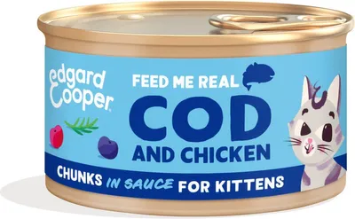 Produktbild von Katze Kätzchen Brocken Kabeljau/Huhn 85g Edgard & Cooper