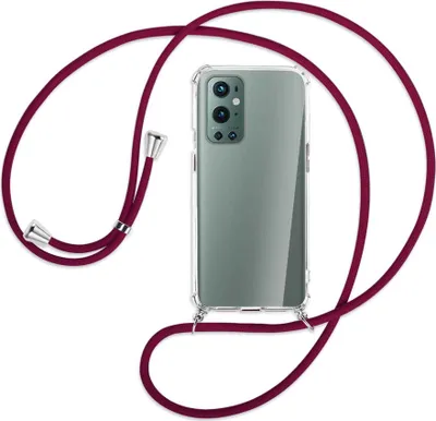 Produktbild von Handykette Backcover-Schutzhülle mit Band (Metall silberfarben) für OnePlus 9 Pro - dunkelrot