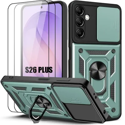 Image de Coque + 2 Verres Trempés pour Samsung Galaxy S26 Plus, avec Protection Caméra Anti-Rayures - Vert