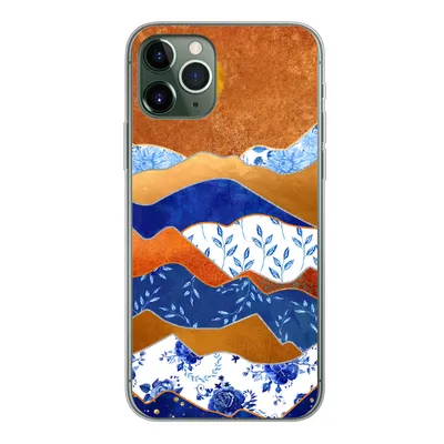Produktbild von MuchoWow® Handyhülle Schutzhülle Hülle für iPhone 11 Pro Delfter Blau - Gold - Blumen Silikon Softcase Handy Hülle - Handy