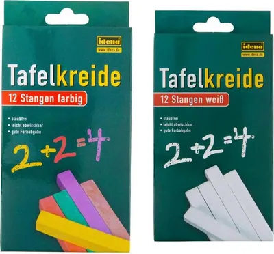 Produktbild von 24 (2x 12) Stangen Tafelkreiden / quadratisch / 12 weiße und 12 farbige Kreiden