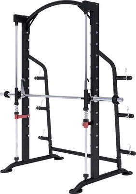 Produktbild von GORILLA SPORTS® Power Rack - inkl. Langhantelstange, 25 mm / 50 mm, bis 300 kg Belastbar, 6 Hantelscheibenablagen, Stahl - Multipresse, Kraftstation, Smith Machine, Power Cage, Squat Rack