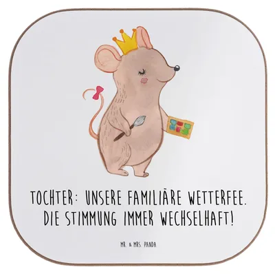 Produktbild von Mr. & Mrs. Panda Untersetzer Glas Tochter Wetterfee - Weiß - Geschenk, Freude, Personalisierte Geschenke, Familie, Stimmung, herzerwärmende Sprüche, bieruntersetzer