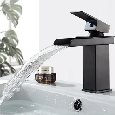 Produktbild von Wasserhahn Bad Wasserfall Wascbecken Armatur Badarmatur Schwarz Mischbatterie Bad Waschtischarmatur Waschbeckenarmatur