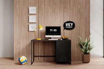 Zdjęcie produktu dla Biurko Asha z szufladą 120 cm - czarny mat / czarny stelaż