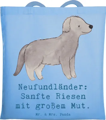 Produktbild von Mr. & Mrs. Panda Einkaufstasche Neufundländer Liebe - Sky Blue - Geschenk, Hunderassen Beschreibung, Harmonie, Schultasche, Pflege, Stoffbeutel, geduldig, loyal, Hund