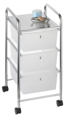 Produktbild von Schubladenwagen Bad Standregal verchromt mit 3 transparenten Kunststoffboxen