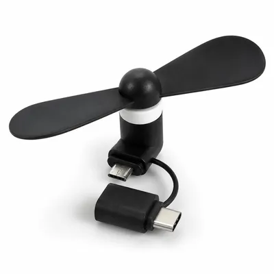 Produktbild von PRECORN Mini Handy Ventilator USB-C Micro-USB für iPhone 15+ Android Schwarz