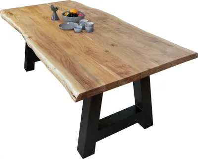 Produktbild von Esstisch Baumkante massiv Akazie Natur 200 x 100 A-Gestell schwarz CALI