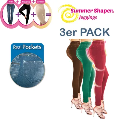 Produktbild von Summer Jeans Shaper Slim Jeggings XXL/XXXL (44-48), 3er Set die einzigartige Hose mit dem innovativen 3-fach Effekt. Leggings, Bodyformer und Jeans