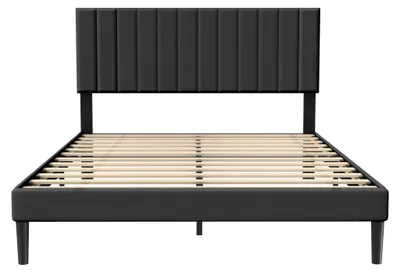 Image de Structure de lit – 140x200 cm – Lit en métal avec tête de lit en velours et sommier à lattes – Charge maximale : 300 kg