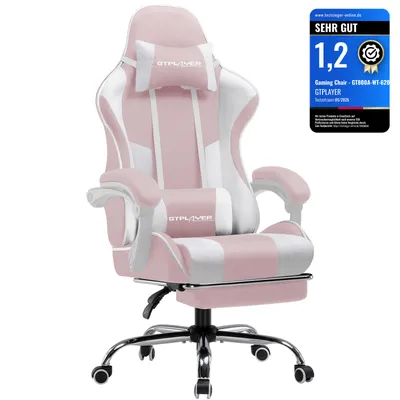 Obrázok produktu pre GTPLAYER Kancelárske kreslo Herné kreslo Látkové herné kreslo Ergonomické herné kreslo s opierkou nôh, opierkou hlavy, bedrovým vankúšom, čalúnené herné kreslo, ružové