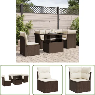 Produktbild von The Living Store 6-tlg. Garten-Sofagarnitur mit Kissen Braun Poly Rattan