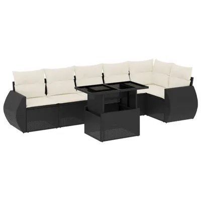 Produktbild von vidaXL 7-tlg. Garten-Sofagarnitur mit Kissen Schwarz Poly Rattan