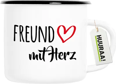 Produktbild von Huuraa Emaille Tasse Freund mit Herz 300ml Vintage Campingbecher Geschenkidee