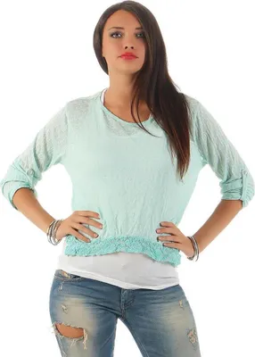 Produktbild von Damen 3/4 Ärmel Bluse 2 teiler Tunika ; Mintgrün S/M