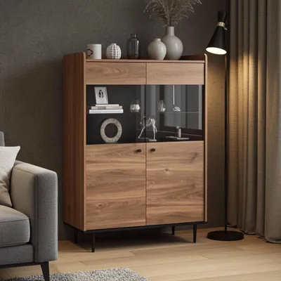 Produktbild von Vitrine Nero WIT90, Anrichtte für Wohnzimmer mit Glastüren, Stilvoll Kommode (Farbe: Brandy Castello)