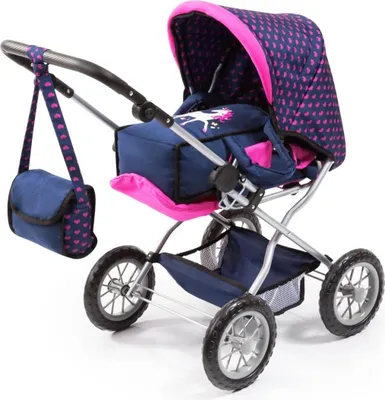 Produktbild von Bayer Design 15054AB Kombi-Puppenwagen Grande Mega Set mit Puppenbett, Tasche, Puppentrage, blau, rosa, Einhorn